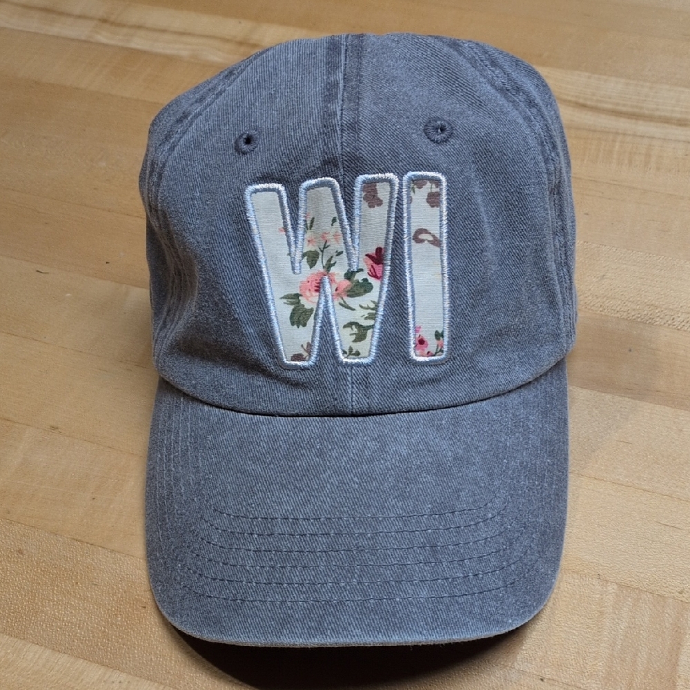 WI Wisconsin Applique Baseball Cap Women By Home Free Faded Gray